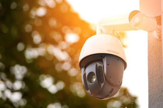 Hikvision CCTV camera mounted on a building